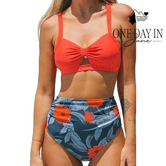 Cupshe Tie Back Hey Hole High Waist Bikini Swimsuit Size S - Picture 1 of 7